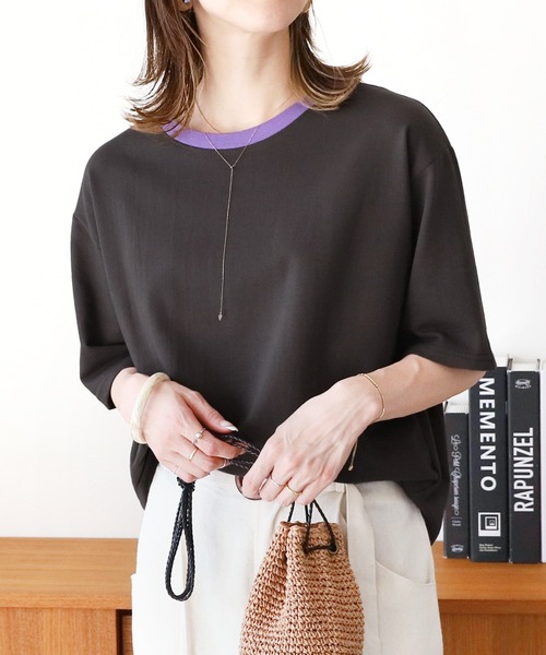 reca（レカ）の「リンガーTシャツ（Tシャツ/カットソー・レディース・ブラック/ベージュ/パープル/チャコールグレー/オートミール/ブラック系その他/グレー系その他・FREE）」の3枚目の写真