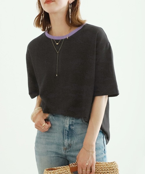 reca（レカ）の「リンガーTシャツ（Tシャツ/カットソー・レディース・ブラック/ベージュ/パープル/チャコールグレー/オートミール/ブラック系その他/グレー系その他・FREE）」の2枚目の写真