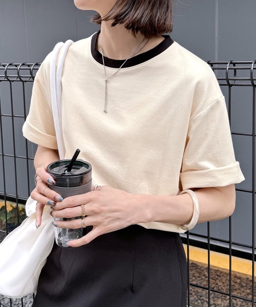 reca（レカ）の「リンガーTシャツ（Tシャツ/カットソー・レディース・ブラック/ベージュ/パープル/チャコールグレー/オートミール/ブラック系その他/グレー系その他・FREE）」の18枚目の写真