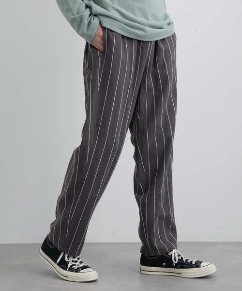 JUNRED（ジュンレッド）の「ストライプリネンイージーリラックスパンツ（その他パンツ・メンズ・チャコールグレー/ホワイト系その他5/キナリ・M/L/LL）」の6枚目の写真