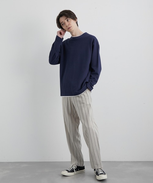 JUNRED（ジュンレッド）の「ストライプリネンイージーリラックスパンツ（その他パンツ・メンズ・チャコールグレー/ホワイト系その他5/キナリ・M/L/LL）」の16枚目の写真