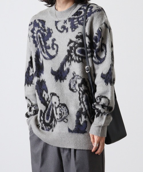 Mohair touch shaggy design crew neck knit / モヘアタッチ総柄デザイン クルーネック シャギーニット unisex（ニット/セーター）｜RE730（アールイーセブンサーティー）