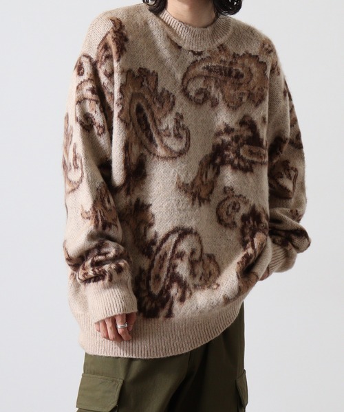 Mohair touch shaggy design crew neck knit / モヘアタッチ総柄デザイン クルーネック シャギーニット unisex（ニット/セーター）｜RE730（アールイーセブンサーティー）