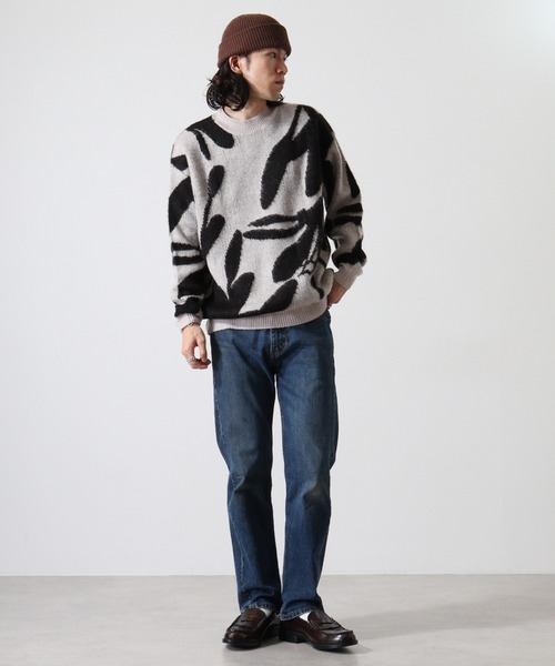 Mohair touch shaggy design crew neck knit / モヘアタッチ総柄デザイン クルーネック シャギーニット unisex（ニット/セーター）｜RE730（アールイーセブンサーティー）