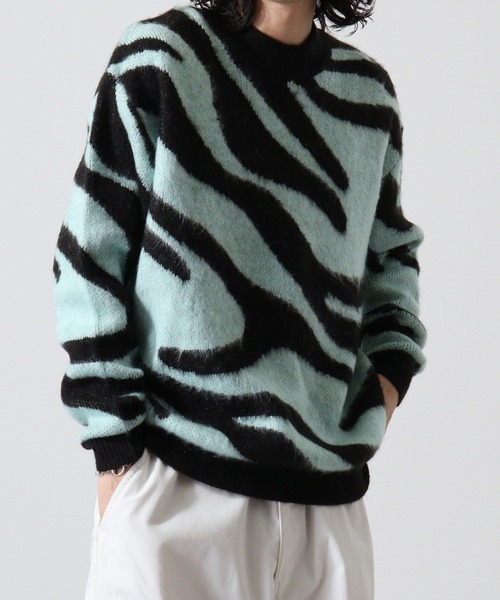 Mohair touch shaggy design crew neck knit / モヘアタッチ総柄デザイン クルーネック シャギーニット unisex（ニット/セーター）｜RE730（アールイーセブンサーティー）