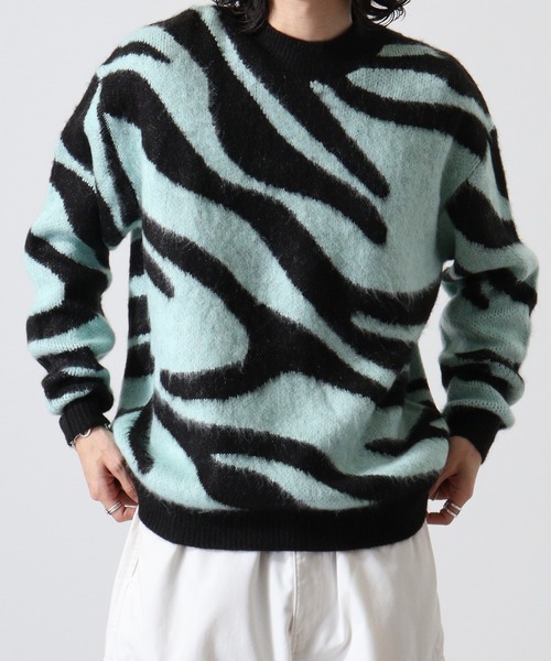 Mohair touch shaggy design crew neck knit / モヘアタッチ総柄デザイン クルーネック シャギーニット unisex（ニット/セーター）｜RE730（アールイーセブンサーティー）