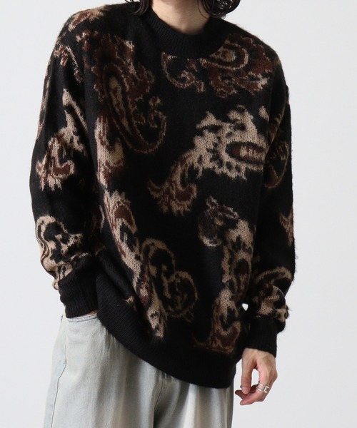 Mohair touch shaggy design crew neck knit / モヘアタッチ総柄デザイン クルーネック シャギーニット unisex（ニット/セーター）｜RE730（アールイーセブンサーティー）