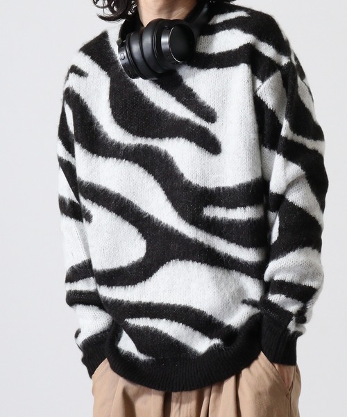 Mohair touch shaggy design crew neck knit / モヘアタッチ総柄デザイン クルーネック シャギーニット unisex（ニット/セーター）｜RE730（アールイーセブンサーティー）