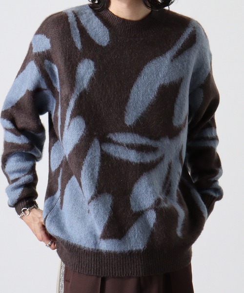Mohair touch shaggy design crew neck knit / モヘアタッチ総柄デザイン クルーネック シャギーニット unisex（ニット/セーター）｜RE730（アールイーセブンサーティー）