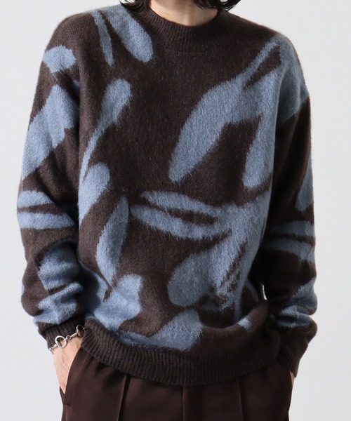 Mohair touch shaggy design crew neck knit / モヘアタッチ総柄デザイン クルーネック シャギーニット unisex（ニット/セーター）｜RE730（アールイーセブンサーティー）