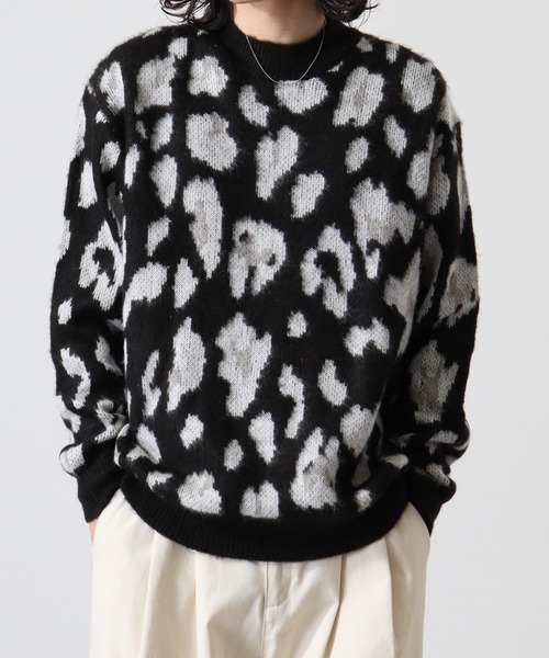 Mohair touch shaggy design crew neck knit / モヘアタッチ総柄デザイン クルーネック シャギーニット unisex（ニット/セーター）｜RE730（アールイーセブンサーティー）