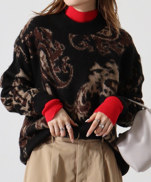 Mohair touch shaggy design crew neck knit / モヘアタッチ総柄デザイン クルーネック シャギーニット unisex（ニット/セーター）｜RE730（アールイーセブンサーティー）