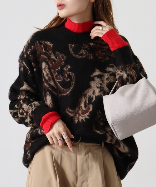 Mohair touch shaggy design crew neck knit / モヘアタッチ総柄デザイン クルーネック シャギーニット unisex（ニット/セーター）｜RE730（アールイーセブンサーティー）