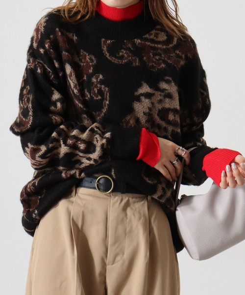 Mohair touch shaggy design crew neck knit / モヘアタッチ総柄デザイン クルーネック シャギーニット unisex（ニット/セーター）｜RE730（アールイーセブンサーティー）