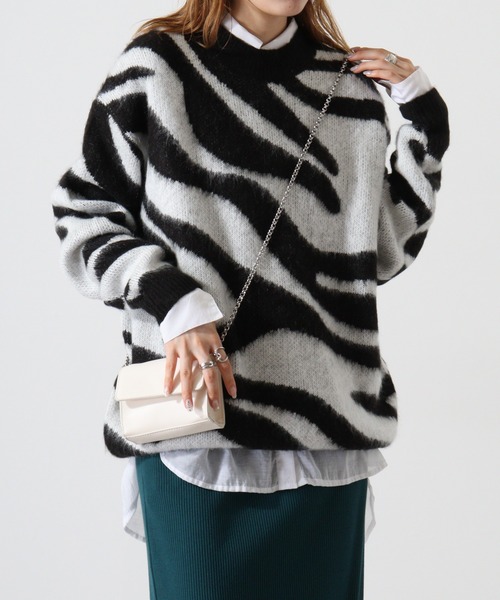Mohair touch shaggy design crew neck knit / モヘアタッチ総柄デザイン クルーネック シャギーニット unisex（ニット/セーター）｜RE730（アールイーセブンサーティー）
