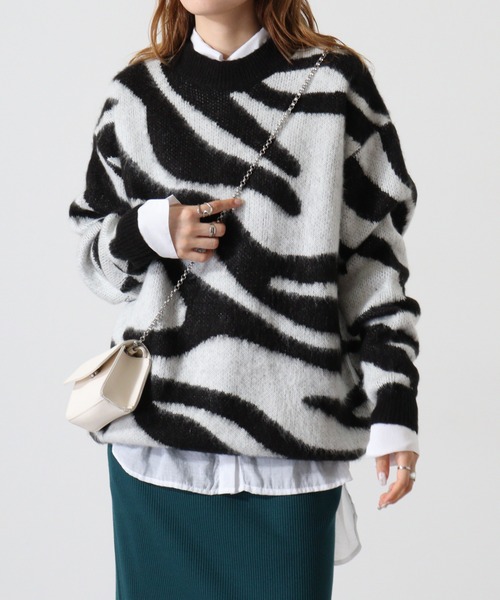 Mohair touch shaggy design crew neck knit / モヘアタッチ総柄デザイン クルーネック シャギーニット unisex（ニット/セーター）｜RE730（アールイーセブンサーティー）