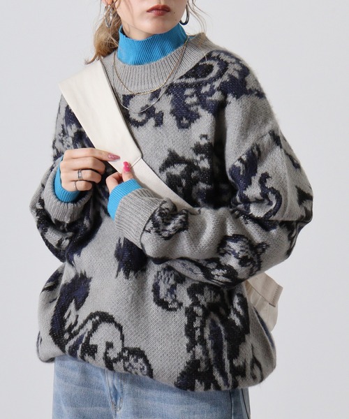 Mohair touch shaggy design crew neck knit / モヘアタッチ総柄デザイン クルーネック シャギーニット unisex（ニット/セーター）｜RE730（アールイーセブンサーティー）