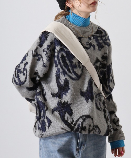 Mohair touch shaggy design crew neck knit / モヘアタッチ総柄デザイン クルーネック シャギーニット unisex（ニット/セーター）｜RE730（アールイーセブンサーティー）