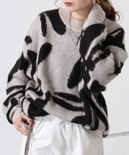 Mohair touch shaggy design crew neck knit / モヘアタッチ総柄デザイン クルーネック シャギーニット unisex（ニット/セーター）｜RE730（アールイーセブンサーティー）