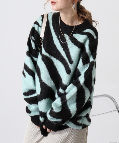 Mohair touch shaggy design crew neck knit / モヘアタッチ総柄デザイン クルーネック シャギーニット unisex（ニット/セーター）｜RE730（アールイーセブンサーティー）