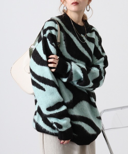 Mohair touch shaggy design crew neck knit / モヘアタッチ総柄デザイン クルーネック シャギーニット unisex（ニット/セーター）｜RE730（アールイーセブンサーティー）