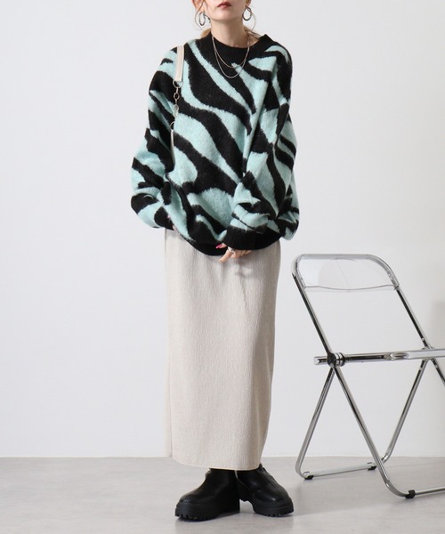 Mohair touch shaggy design crew neck knit / モヘアタッチ総柄デザイン クルーネック シャギーニット unisex（ニット/セーター）｜RE730（アールイーセブンサーティー）