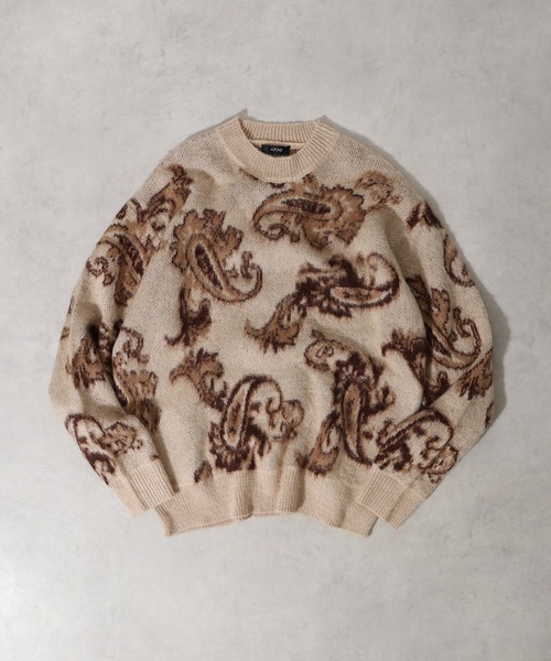 Mohair touch shaggy design crew neck knit / モヘアタッチ総柄デザイン クルーネック シャギーニット unisex（ニット/セーター）｜RE730（アールイーセブンサーティー）
