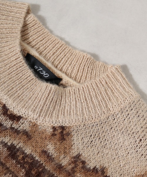 Mohair touch shaggy design crew neck knit / モヘアタッチ総柄デザイン クルーネック シャギーニット unisex（ニット/セーター）｜RE730（アールイーセブンサーティー）