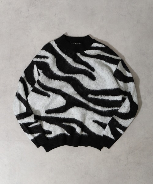 Mohair touch shaggy design crew neck knit / モヘアタッチ総柄デザイン クルーネック シャギーニット unisex（ニット/セーター）｜RE730（アールイーセブンサーティー）