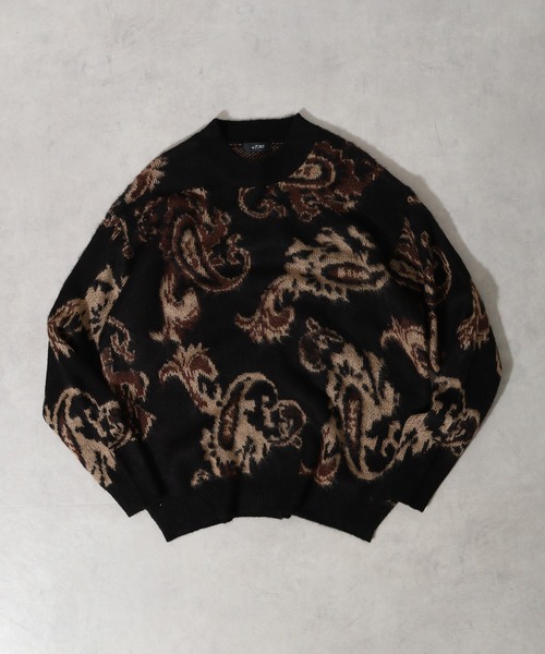 Mohair touch shaggy design crew neck knit / モヘアタッチ総柄デザイン クルーネック シャギーニット unisex（ニット/セーター）｜RE730（アールイーセブンサーティー）