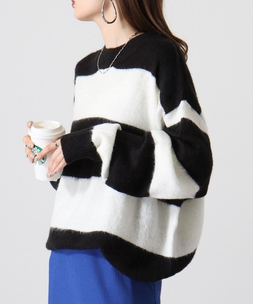 Mohair touch shaggy design crew neck knit / モヘアタッチ総柄デザイン クルーネック シャギーニット unisex（ニット/セーター）｜RE730（アールイーセブンサーティー）