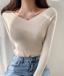【Jasmine】セクシーVネックニットトップス