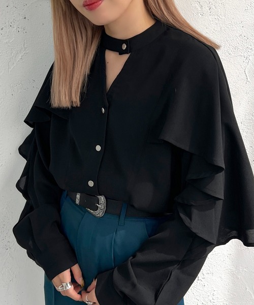 apres jour mignon（アプレジュールミニョン）の「カッティングブラウス【ZOZOTOWN限定アイテム】（シャツ/ブラウス・レディース・オフホワイト/ホワイト系その他/ブラック/グレー系その他・フリー/X-LARGE）」の19枚目の写真