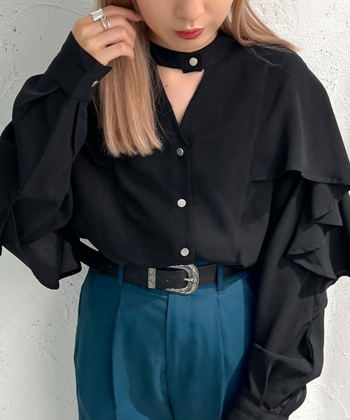 apres jour mignon（アプレジュールミニョン）の「カッティングブラウス【ZOZOTOWN限定アイテム】（シャツ/ブラウス・レディース・オフホワイト/ホワイト系その他/ブラック/グレー系その他・フリー/X-LARGE）」の13枚目の写真