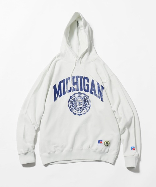 Russell Athletic（ラッセルアスレティック）の「Russell Athletic/ラッセルアスレティック University of Michigan Bookstore Sweat Hoodie フーディー（パーカー・メンズ・ネイビー/グレー/オフホワイト・XL/M/L）」の2枚目の写真