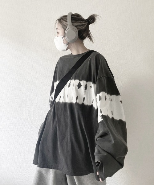 YACA（ヤーカ）の「Tie dye big silhouette shirt/タイダイビッグシルエットシャツ【unisex item】（Tシャツ/カットソー・レディース・ブラック/グレー・FREE）」の21枚目の写真