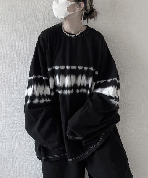 YACA（ヤーカ）の「Tie dye big silhouette shirt/タイダイビッグシルエットシャツ【unisex item】（Tシャツ/カットソー・レディース・ブラック/グレー・FREE）」の15枚目の写真