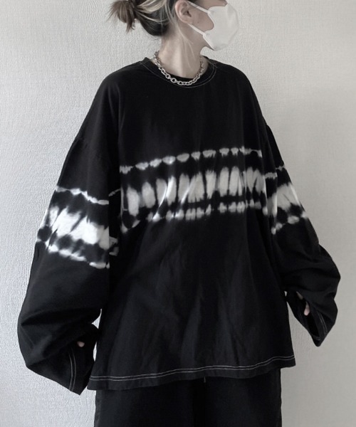 YACA（ヤーカ）の「Tie dye big silhouette shirt/タイダイビッグシルエットシャツ【unisex item】（Tシャツ/カットソー・レディース・ブラック/グレー・FREE）」の17枚目の写真