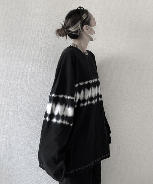 YACA（ヤーカ）の「Tie dye big silhouette shirt/タイダイビッグシルエットシャツ【unisex item】（Tシャツ/カットソー・レディース・ブラック/グレー・FREE）」の14枚目の写真
