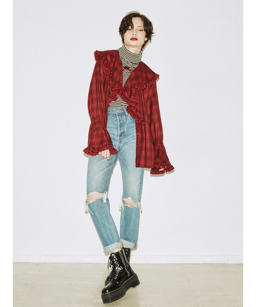 jouetie（ジュエティ）の「ラッフルフリルカラーブラウス（シャツ/ブラウス・レディース・ブラック/ブラウン/アイボリー/レッド・MEDIUM）」の11枚目の写真