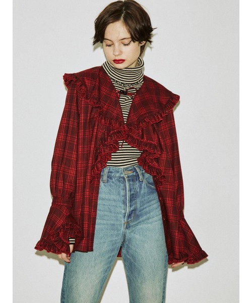 jouetie（ジュエティ）の「ラッフルフリルカラーブラウス（シャツ/ブラウス・レディース・ブラック/ブラウン/アイボリー/レッド・MEDIUM）」の12枚目の写真