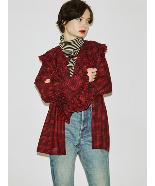 jouetie（ジュエティ）の「ラッフルフリルカラーブラウス（シャツ/ブラウス・レディース・ブラック/ブラウン/アイボリー/レッド・MEDIUM）」の13枚目の写真