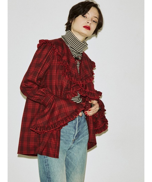 jouetie（ジュエティ）の「ラッフルフリルカラーブラウス（シャツ/ブラウス・レディース・ブラック/ブラウン/アイボリー/レッド・MEDIUM）」の14枚目の写真