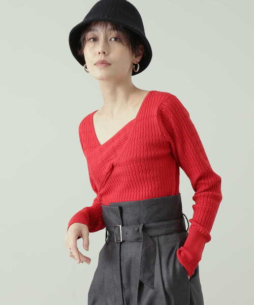 N.（N. Natural Beauty Basic）（エヌエヌナチュラルビューティーベーシック）の「◆ラップアウトニット（ニット/セーター・レディース・ブラック/レッド/ベージュ・MEDIUM）」の22枚目の写真