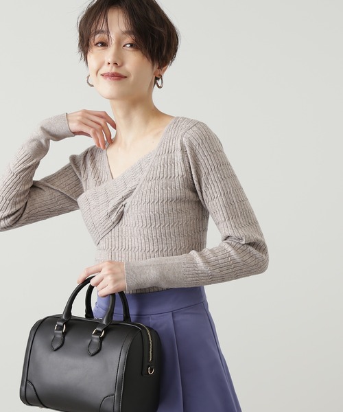 N.（N. Natural Beauty Basic）（エヌエヌナチュラルビューティーベーシック）の「◆ラップアウトニット（ニット/セーター・レディース・ブラック/レッド/ベージュ・MEDIUM）」の3枚目の写真