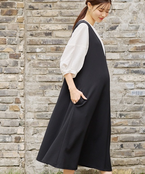マタニティSTYLE掲載商品】Vネックスムースワンピース