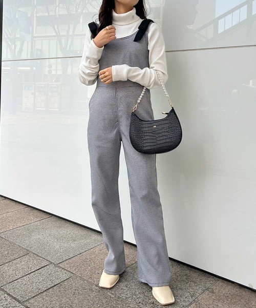 美品　ナイスクラップ　NICECLAP 肩リボンサロペット　ブラック one after another NICE CLAUP（ワンアフターアナザーナイ