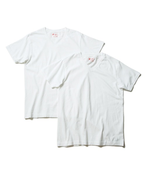 HANES(ヘインズ)の「【Hanes/ヘインズ】【JAPAN FIT】ジャパンフィット 2枚組VネックTシャツ 透けにくい5.3oz パックT 無地(Tシャツ/カットソー・メンズ・ホワイト・SMALL/MEDIUM/X-LARGE/LARGE)」の1枚目の写真