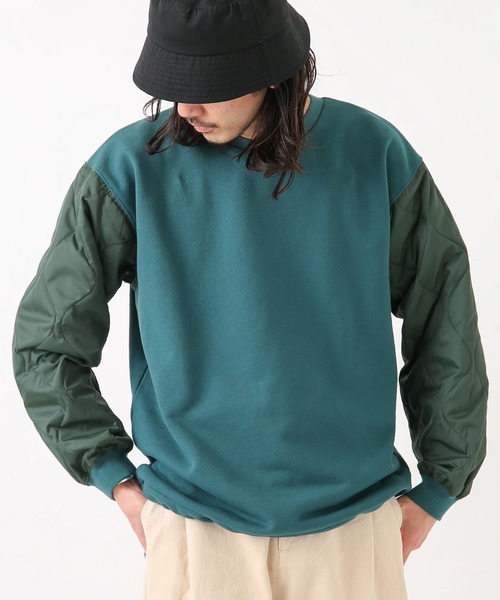 URBAN RESEARCH Sonny Label（アーバンリサーチサニーレーベル）の「袖キルティング切替スウェットプルオーバー（スウェット・メンズ・ベージュ/ブラック/グリーン・LARGE/MEDIUM）」の4枚目の写真