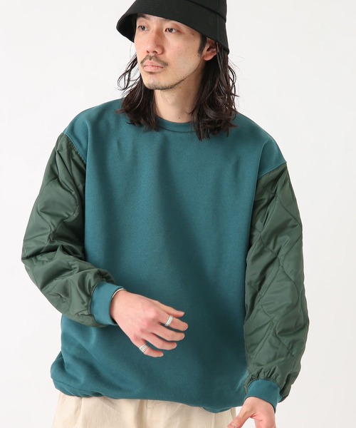 URBAN RESEARCH Sonny Label（アーバンリサーチサニーレーベル）の「袖キルティング切替スウェットプルオーバー（スウェット・メンズ・ベージュ/ブラック/グリーン・LARGE/MEDIUM）」の5枚目の写真